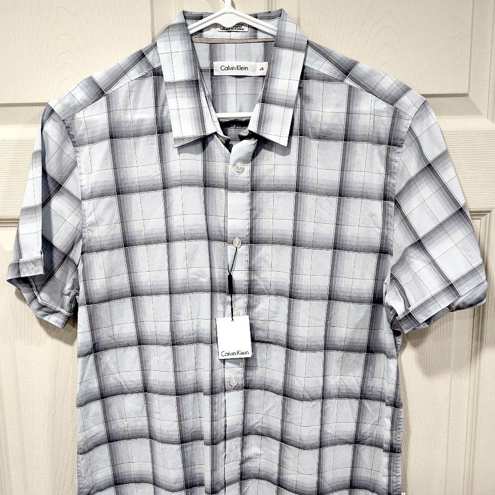 New Mens Calvin Klein Silver/Gray Plaid Shirt